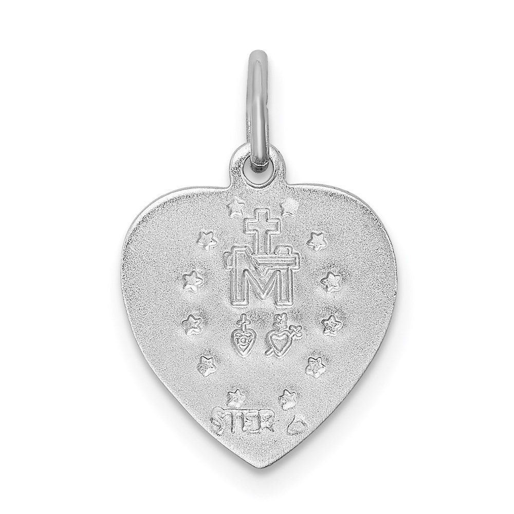 Sterling Silver Platinum-plated Miraculous Heart Medal