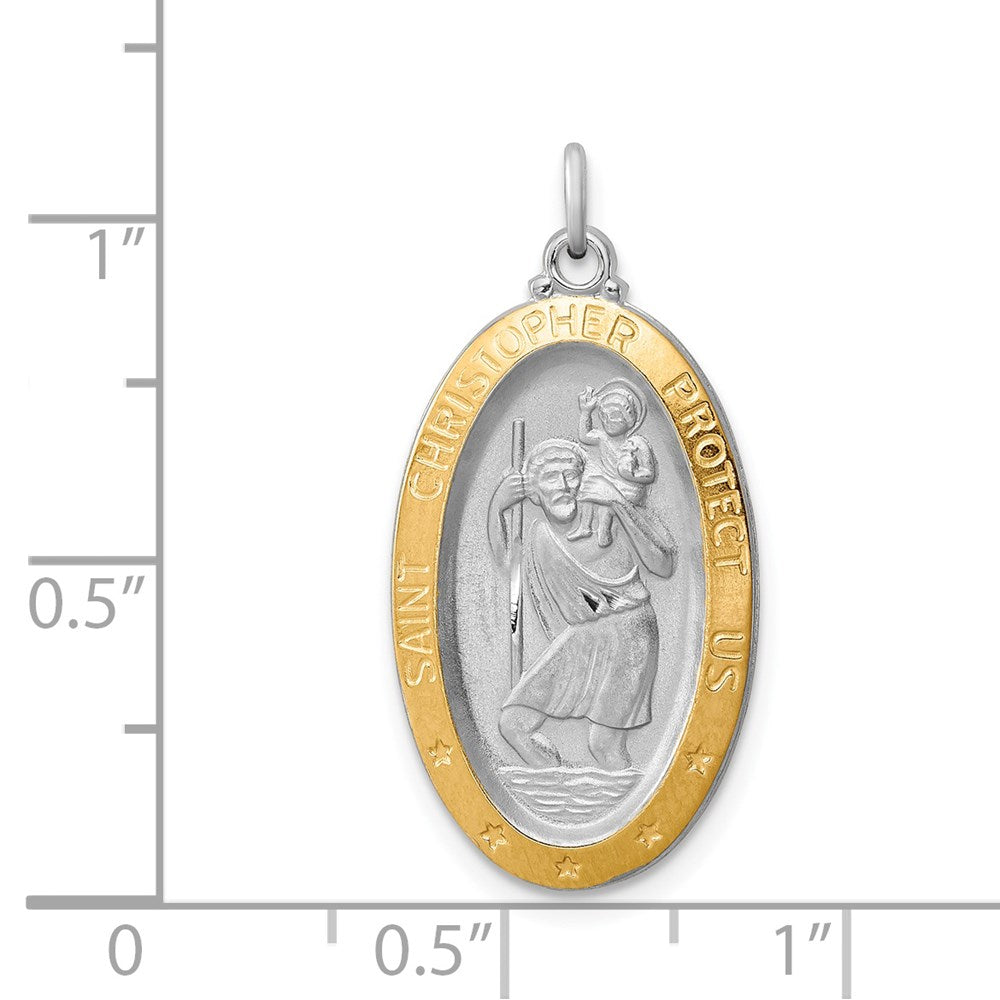Sterling Silver Platinum-plated & Vermeil St. Christopher Medal