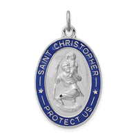 Sterling Silver Platinum-plated Enameled St. Christopher Medal