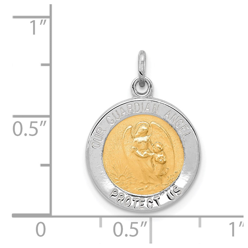 Sterling Silver Platinum-plated & Vermeil Guardian Angel Medal