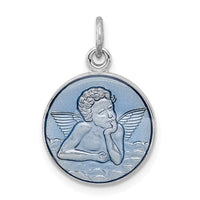 Sterling Silver Platinum-plated Blue Epoxy Angel Charm
