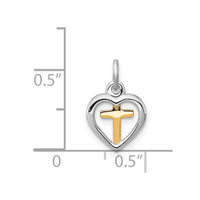Sterling Silver Platinum-plated & Vermeil Cross in Heart Charm