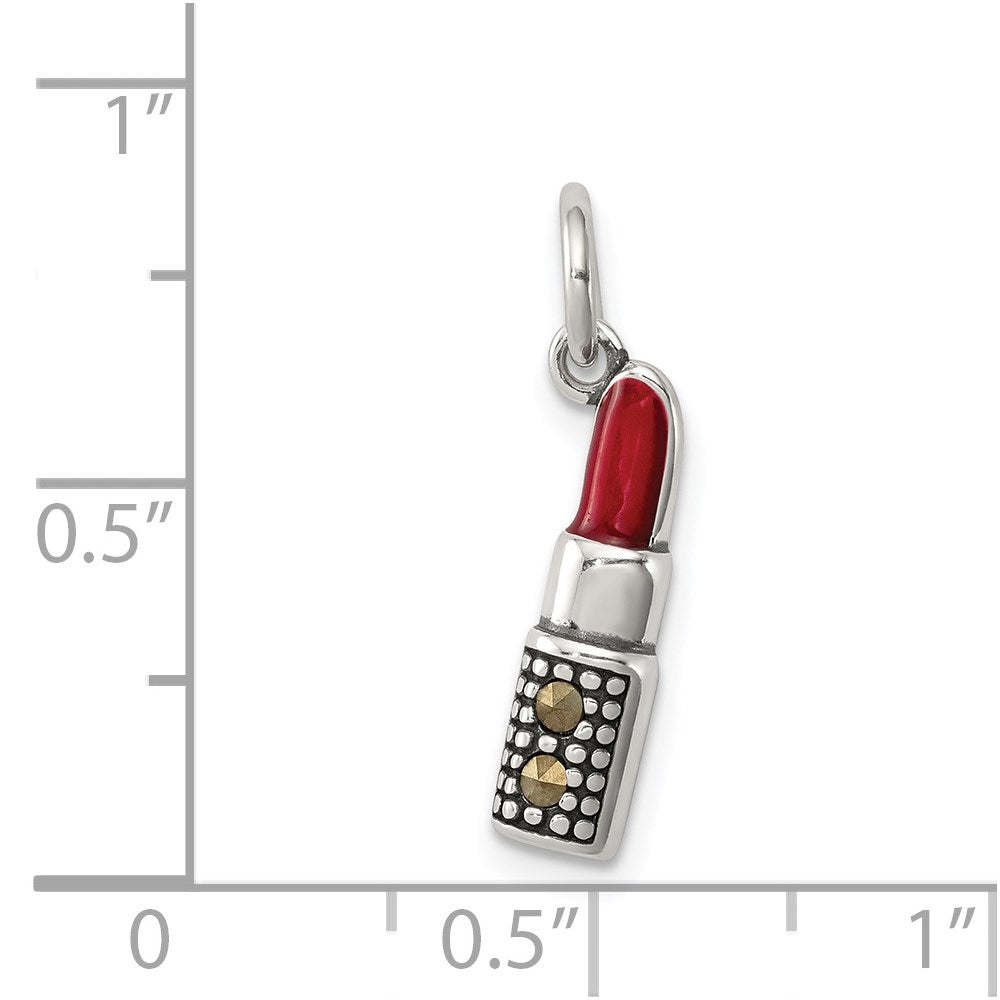 Sterling Silver Antiqued Enameled Lipstick Charm