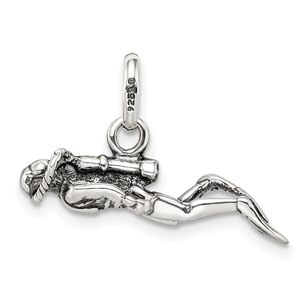 Sterling Silver Antiqued Scuba Diver Charm
