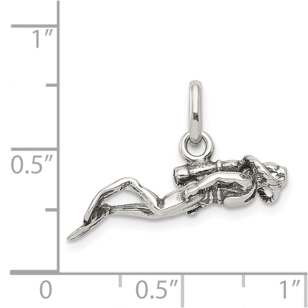 Sterling Silver Antiqued Scuba Diver Charm