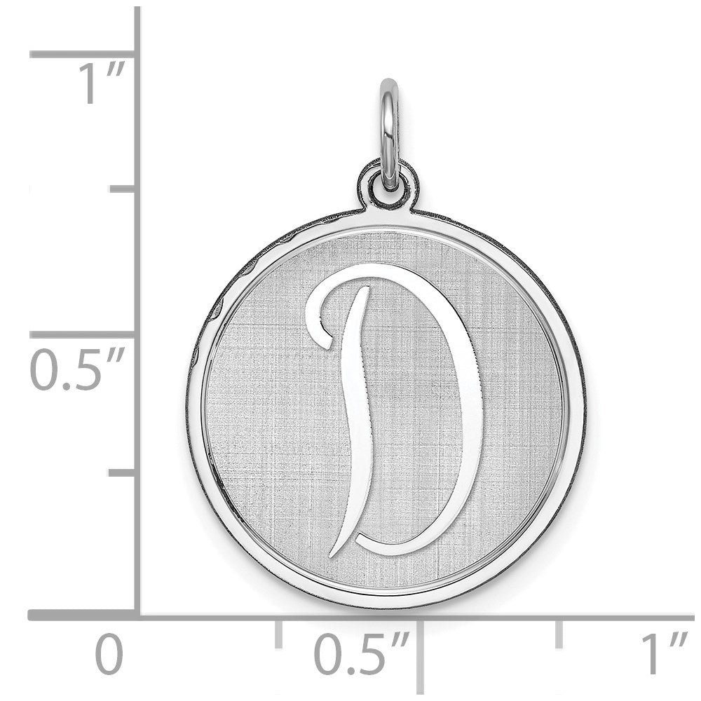 Sterling Silver Rhodium-plated Brocaded Letter D Initial Charm