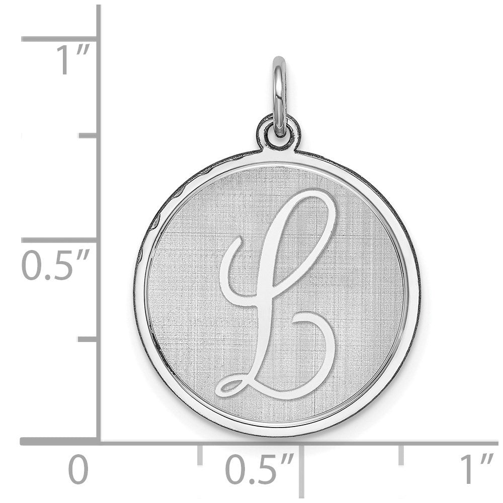 Sterling Silver Rhodium-plated Brocaded Letter L Initial Charm