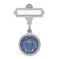 Sterling Silver Platinum-plated Enameled Miraculous Medal Pin