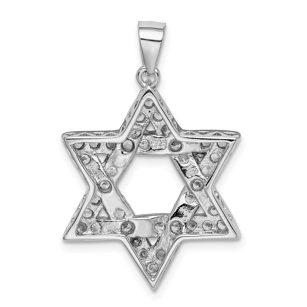 Sterling Silver Rhodium-plated CZ Star of David Pendant