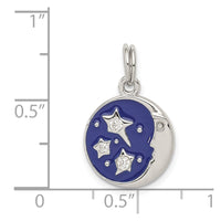 Sterling Silver Rhodium-plated Enameled and CZ Moon and Star Charm