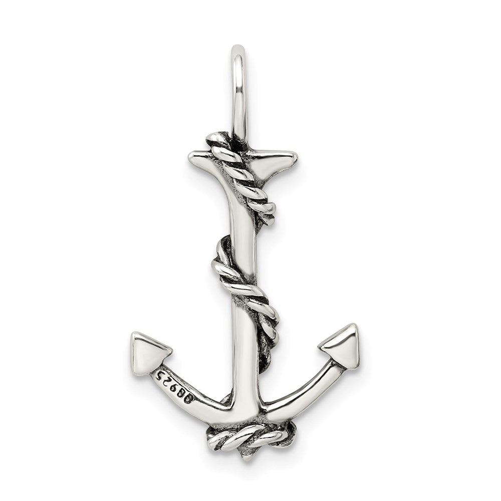 Sterling Silver 3D Antiqued Anchor and Rope Pendant