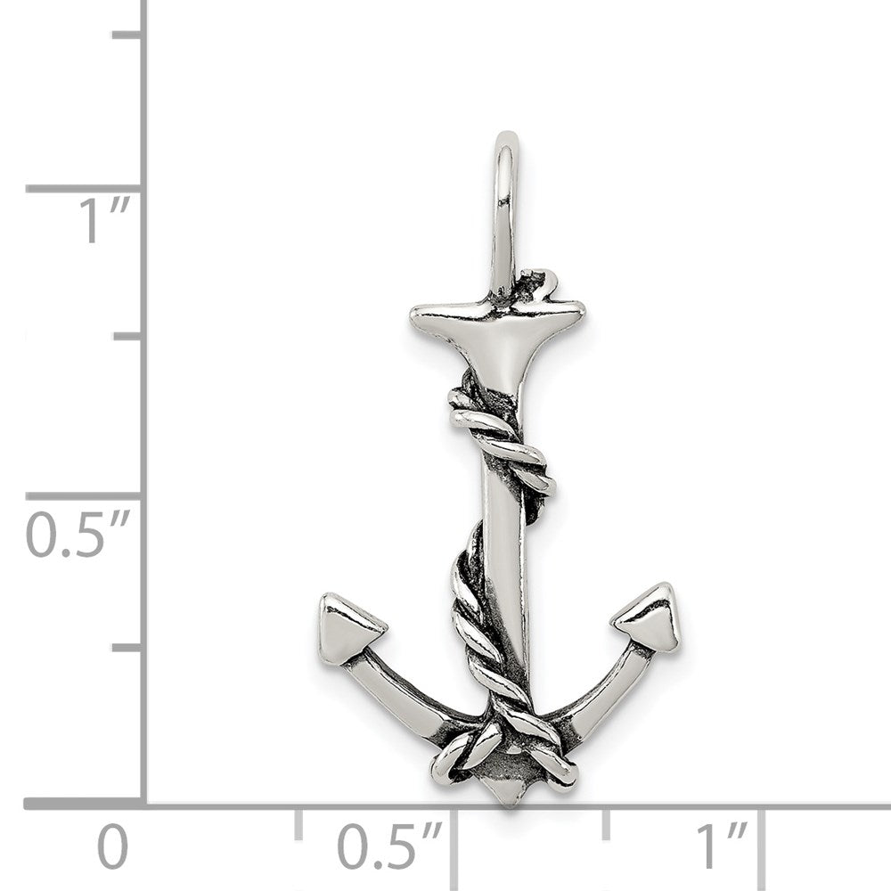 Sterling Silver 3D Antiqued Anchor and Rope Pendant