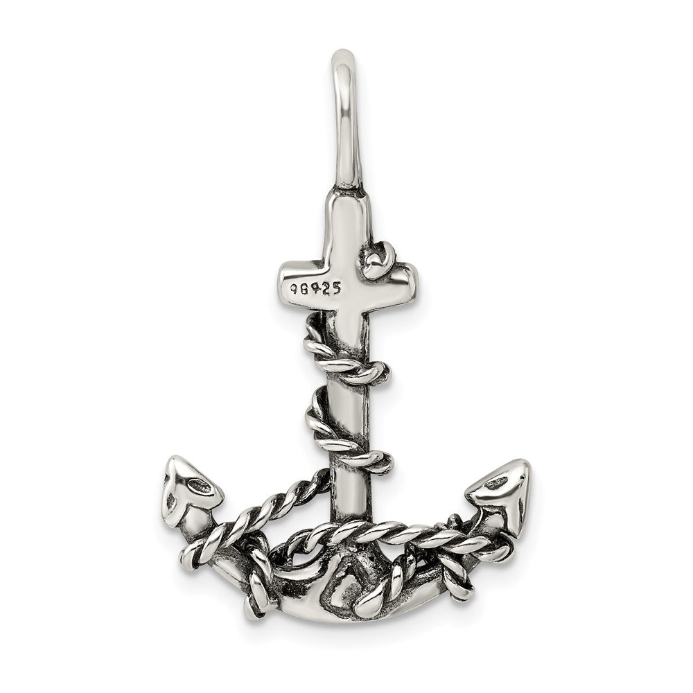 Sterling Silver 3D Antiqued Anchor and Rope Pendant
