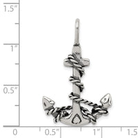 Sterling Silver 3D Antiqued Anchor and Rope Pendant