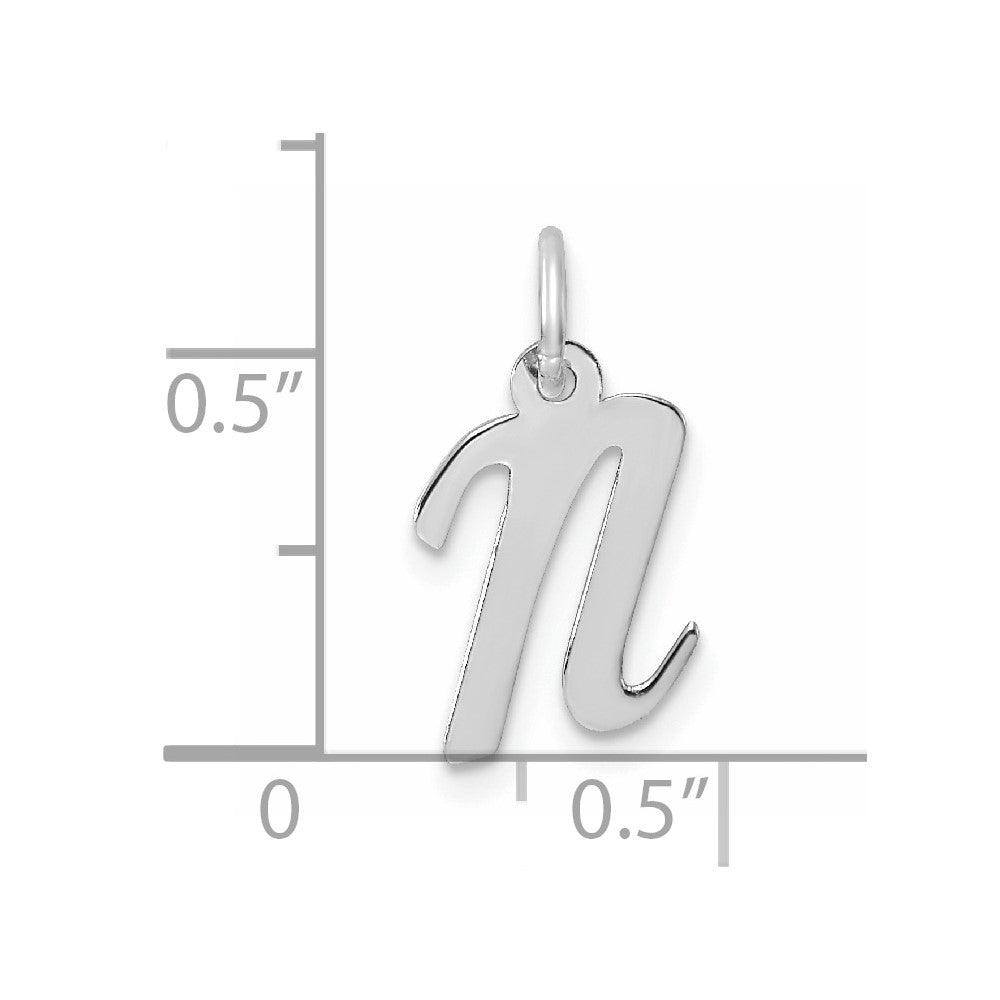 Sterling Silver Rhodium-plated Script Letter N Initial Charm