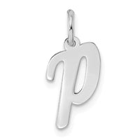 Sterling Silver Rhodium-plated Script Letter P Initial Charm