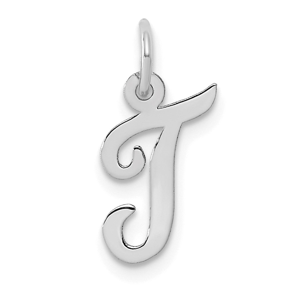 Sterling Silver Rhodium-plated Script Letter T Initial Charm