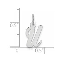 Sterling Silver Rhodium-plated Script Letter U Initial Charm