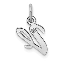 Sterling Silver Rhodium-plated Script Letter V Initial Charm