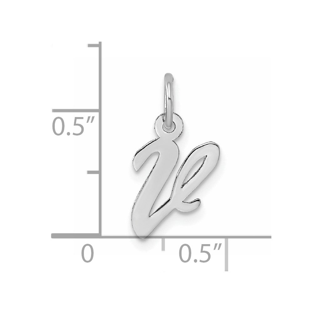 Sterling Silver Rhodium-plated Script Letter V Initial Charm