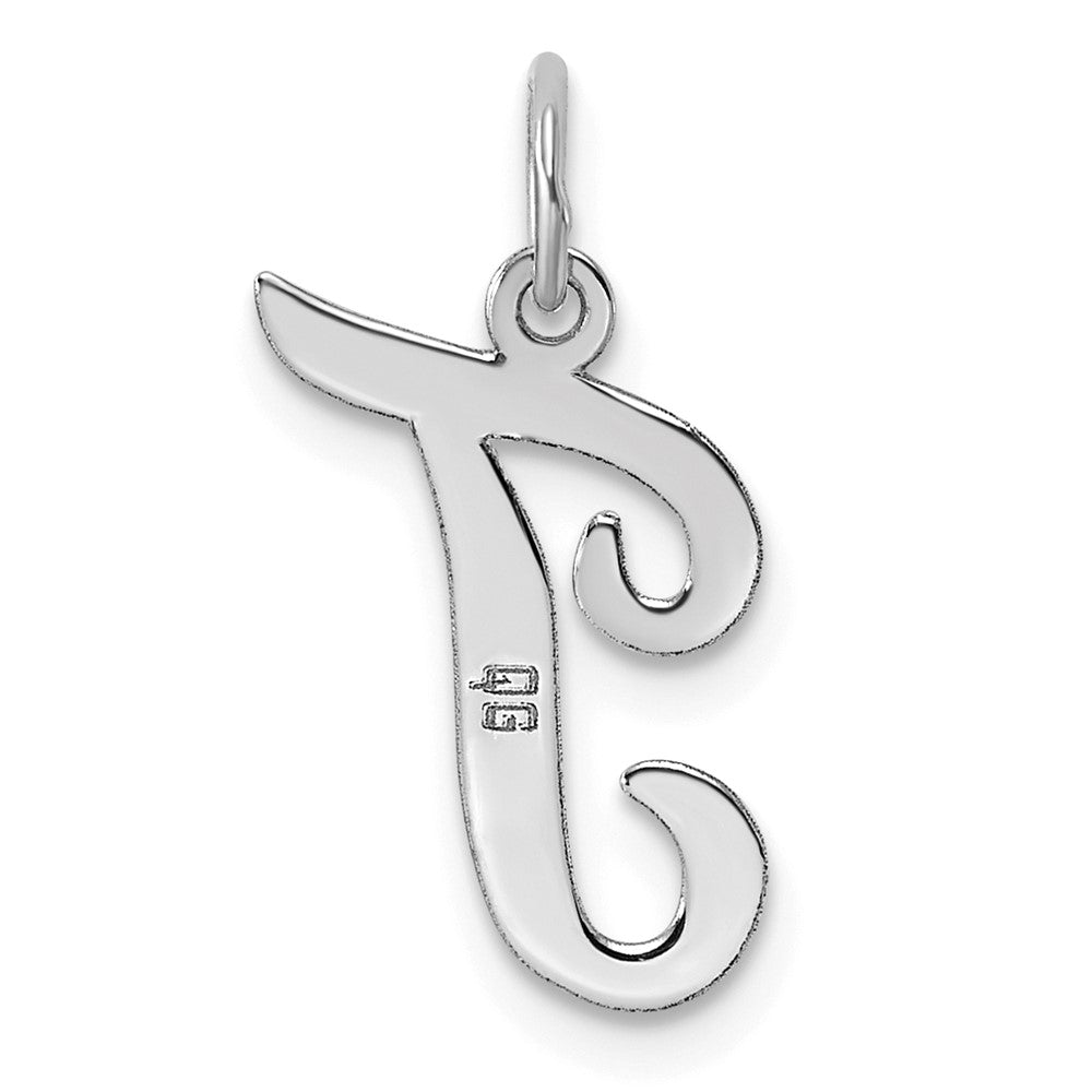 Sterling Silver Rhodium-plated Script Letter T Initial Charm