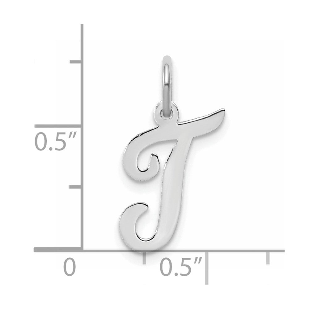 Sterling Silver Rhodium-plated Script Letter T Initial Charm