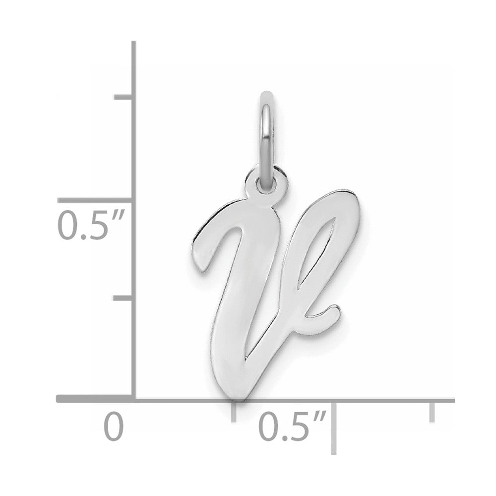 Sterling Silver Rhodium-plated Script Letter V Initial Charm