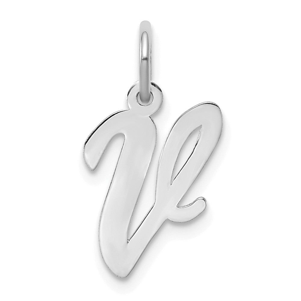 Sterling Silver Rhodium-plated Script Letter V Initial Charm