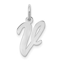 Sterling Silver Rhodium-plated Script Letter V Initial Charm