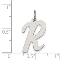 Sterling Silver Rhodium-plated Script Letter R Initial Charm