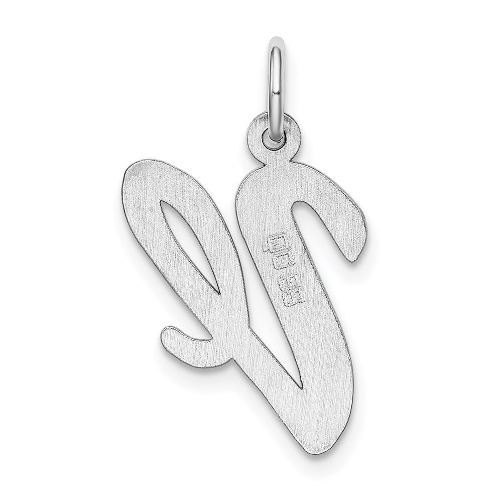 Sterling Silver Rhodium-plated Script Letter V Initial Charm