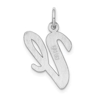 Sterling Silver Rhodium-plated Script Letter V Initial Charm