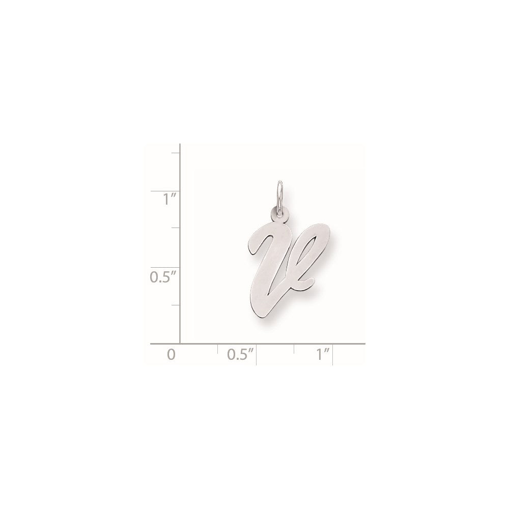 Sterling Silver Rhodium-plated Script Letter V Initial Charm