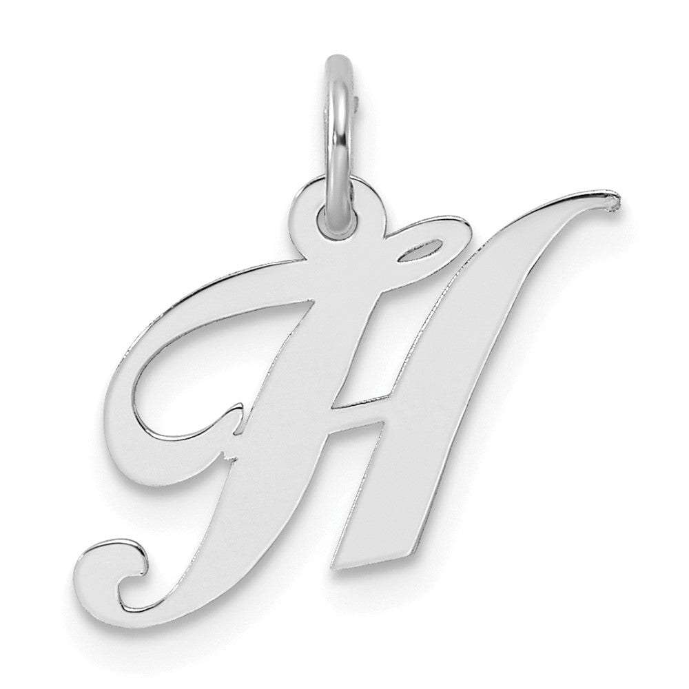 Sterling Silver Rhodium-plated Fancy Script Letter H Initial Charm