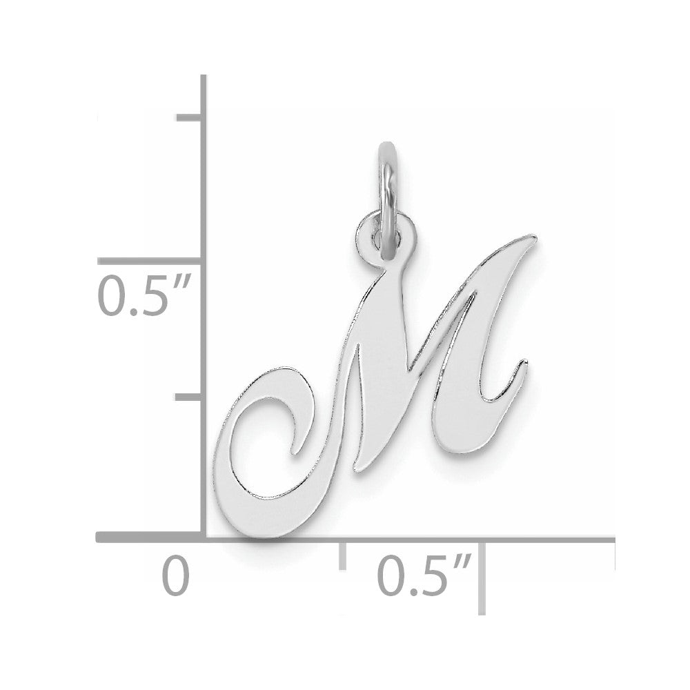 Sterling Silver Rhodium-plated Fancy Script Letter M Initial Charm