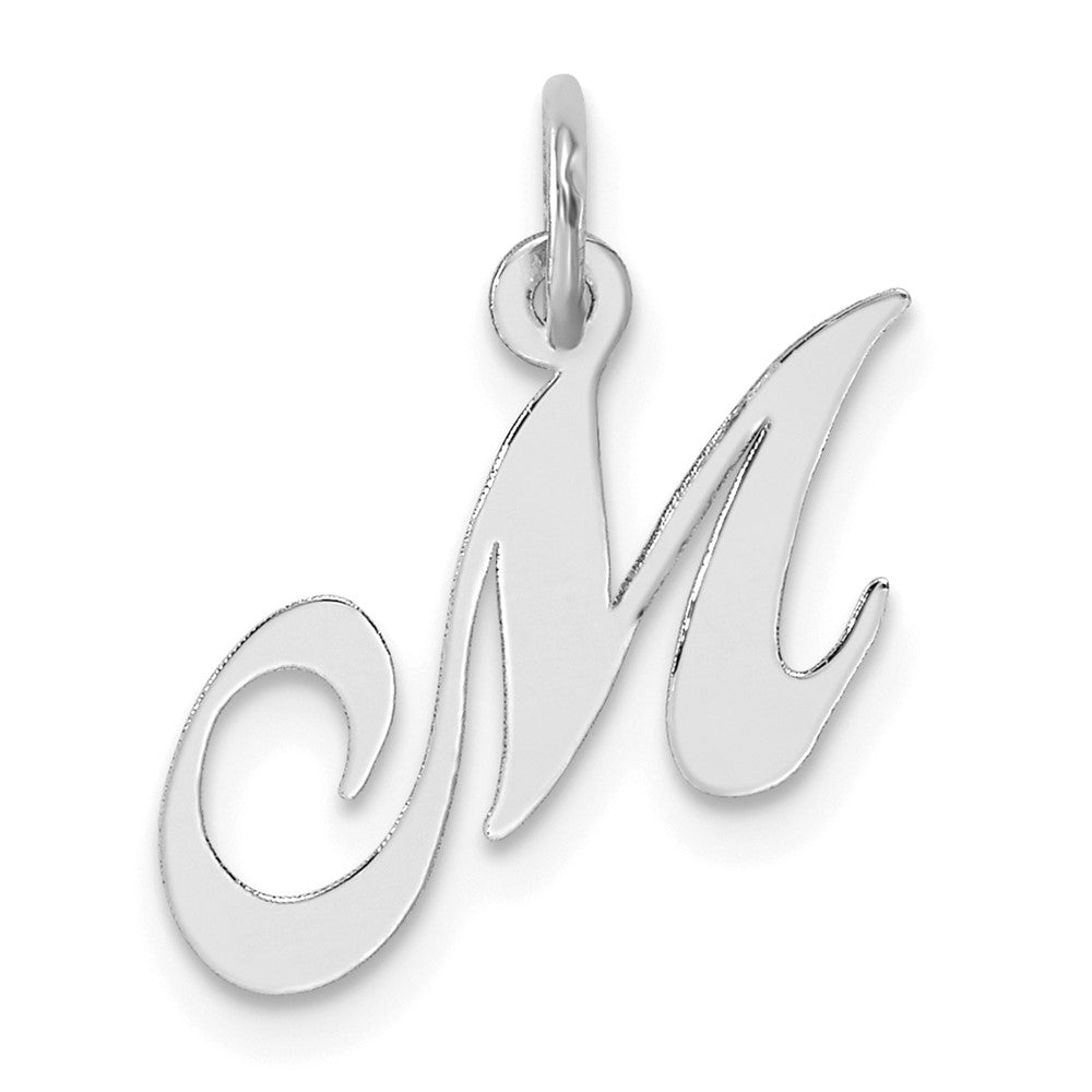 Sterling Silver Rhodium-plated Fancy Script Letter M Initial Charm