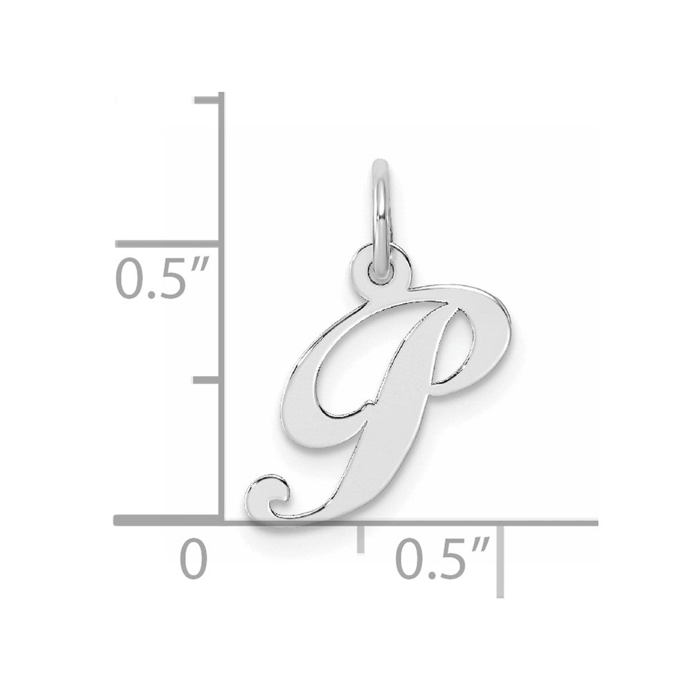 Sterling Silver Rhodium-plated Fancy Script Letter P Initial Charm