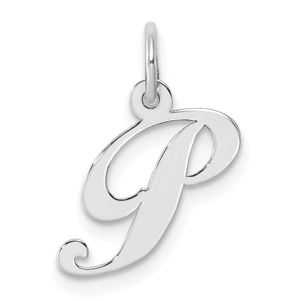 Sterling Silver Rhodium-plated Fancy Script Letter P Initial Charm