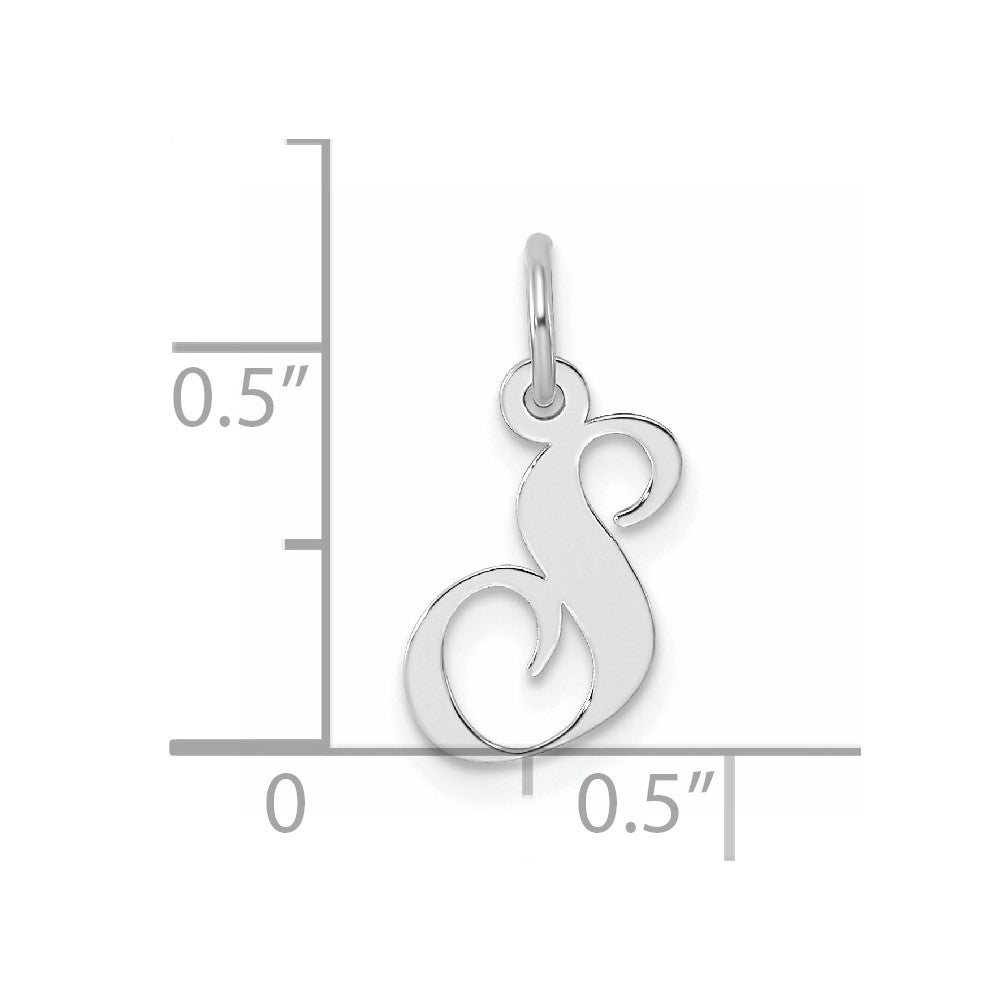 Sterling Silver Rhodium-plated Fancy Script Letter S Initial Charm