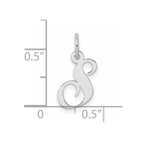 Sterling Silver Rhodium-plated Fancy Script Letter S Initial Charm