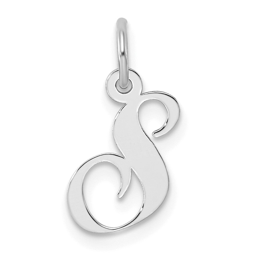 Sterling Silver Rhodium-plated Fancy Script Letter S Initial Charm