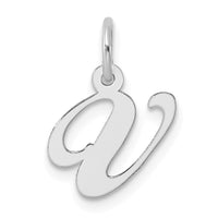 Sterling Silver Rhodium-plated Fancy Script Letter V Initial Charm