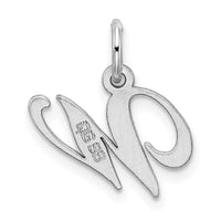 Sterling Silver Rhodium-plated Fancy Script Letter W Initial Charm