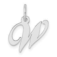 Sterling Silver Rhodium-plated Fancy Script Letter W Initial Charm