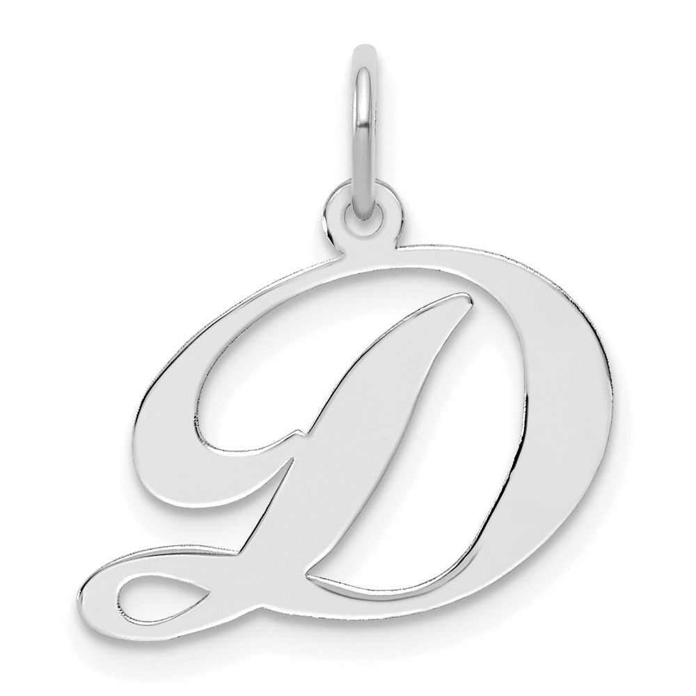 Sterling Silver Rhodium-plated Fancy Script Letter D Initial Charm