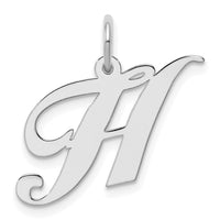 Sterling Silver Rhodium-plated Fancy Script Letter H Initial Charm