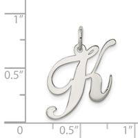 Sterling Silver Rhodium-plated Fancy Script Letter K Initial Charm