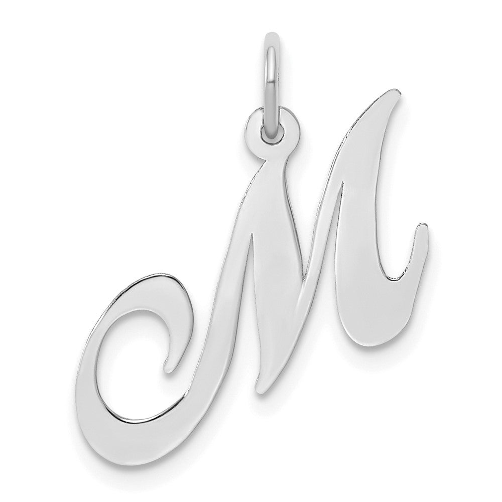 Sterling Silver Rhodium-plated Fancy Script Letter M Initial Charm