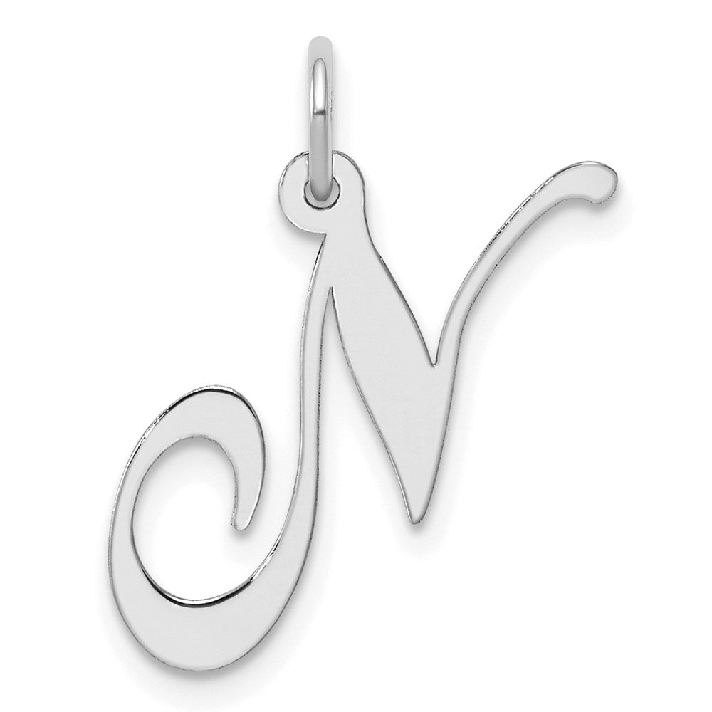 Sterling Silver Rhodium-plated Fancy Script Letter N Initial Charm