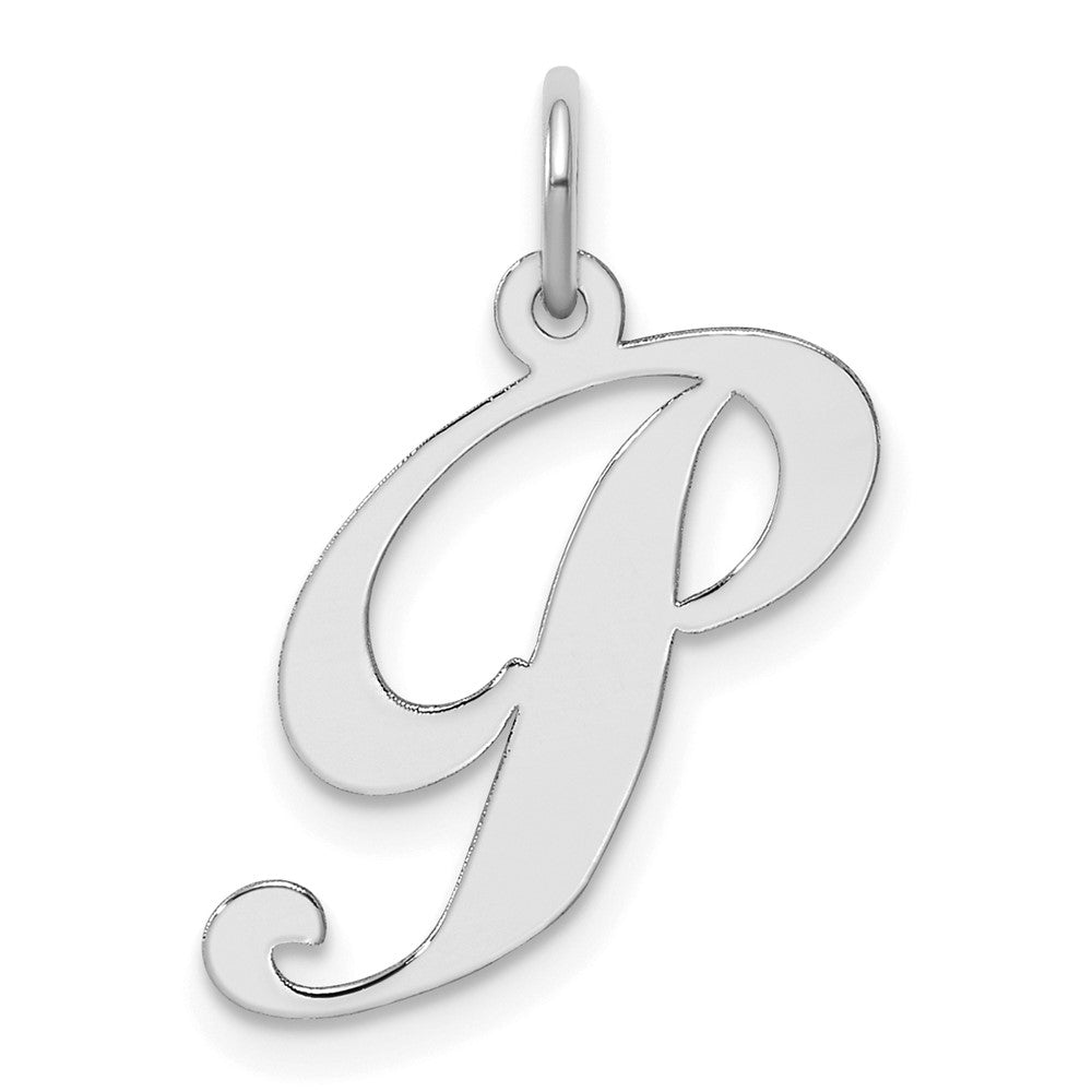 Sterling Silver Rhodium-plated Fancy Script Letter P Initial Charm